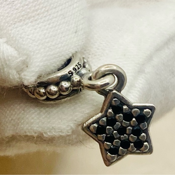EUC Pandora 791024NCK Sterling Silver Black Nano Crystals Pave Star Dangle Charm - Picture 7 of 9